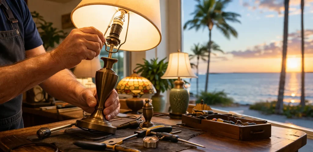 Lamp repair in a coastal workshop in Fort Myers